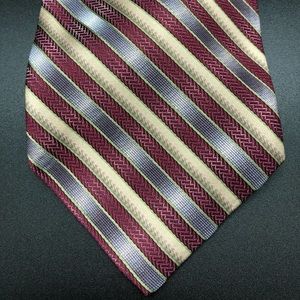 Pavone Italy 100% Silk Men’s Striped Red Gold Tie